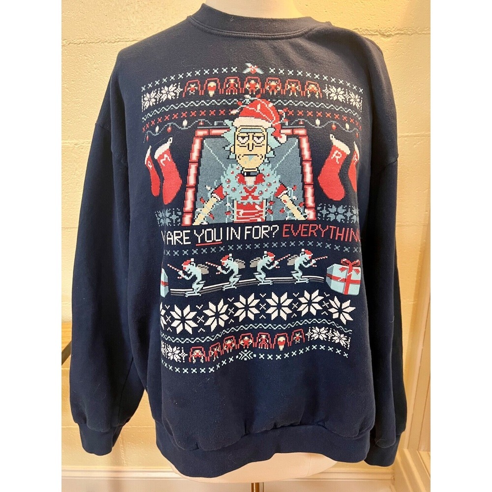 Rick And Morty Pullover Size XL Adult Swim Ugly Christmas Sweatshirt Fleece